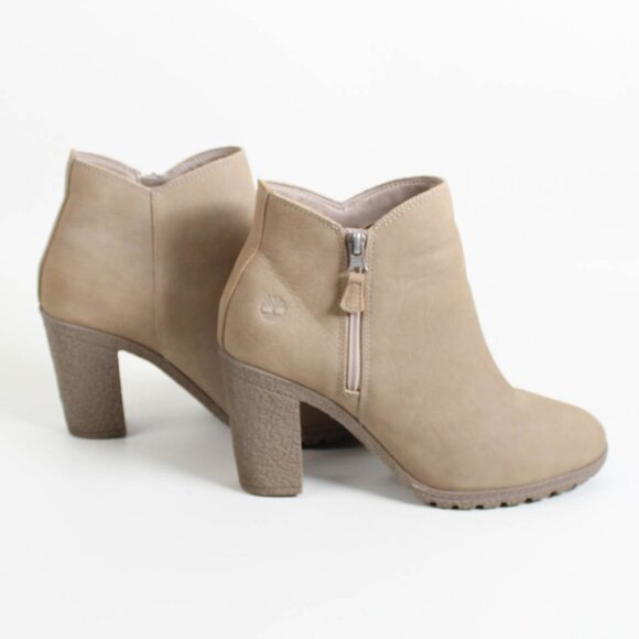 Timberland Suede Heeled Ankle Boots Tan 9.5 Zip - Picture 3 of 10